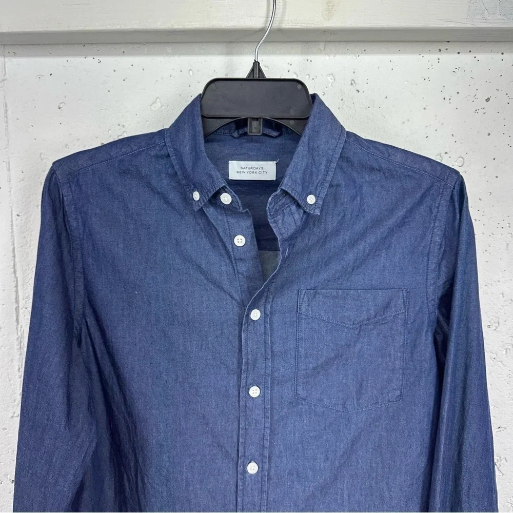 Saturdays NYC Mens XS Indigo Button-Down Collar Cotton Chambray Shirt
